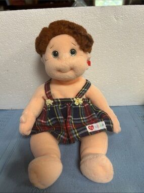 Ty Ginger 2000 Plush Doll in Tartan Dress with Brown Curly Hair